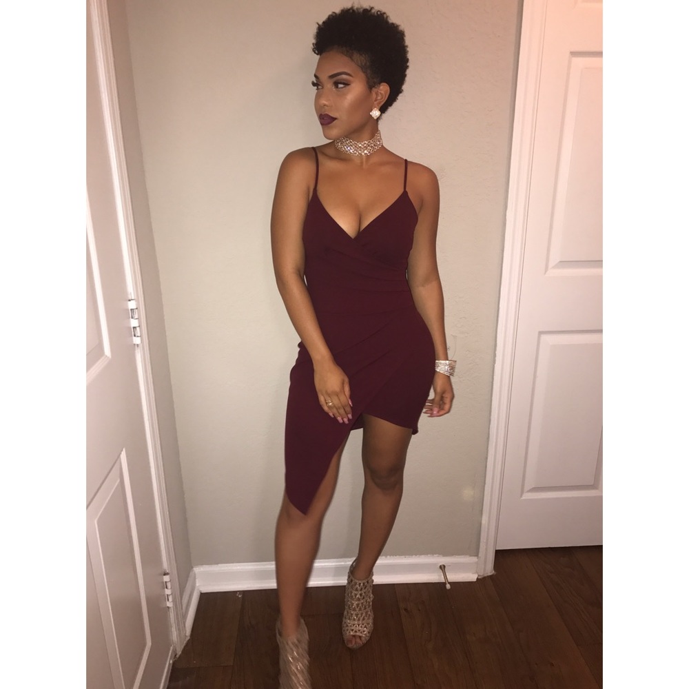 Asymmetric Burgundy Dress